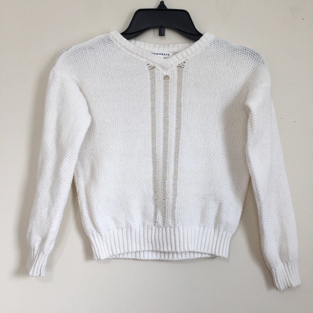 Nowadays Big Girls White Cotton Pull Over Knit Sweater